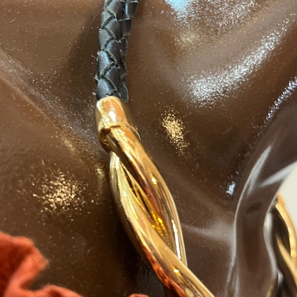 J. Crew Gold & Faux Leather Braided Short Retro Necklace, EUC - Picture 3 of 7